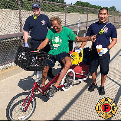 Disabled athlete on new bike