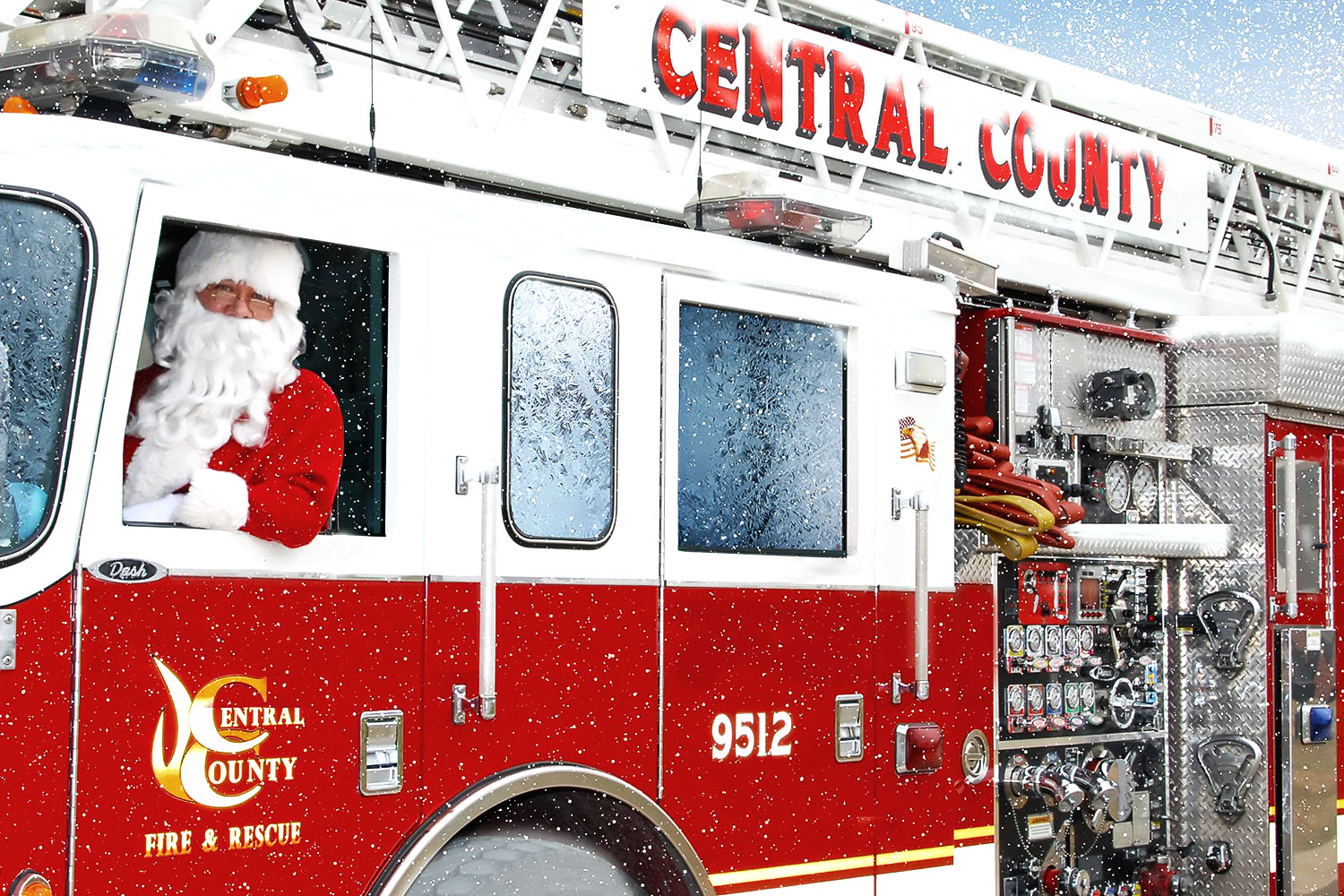 Santa driving the firetruck