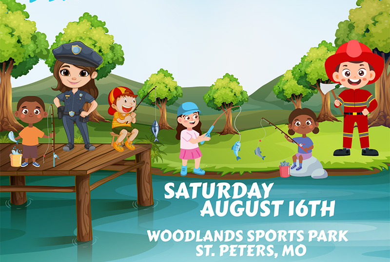 Graphic of kids fishing with first responders